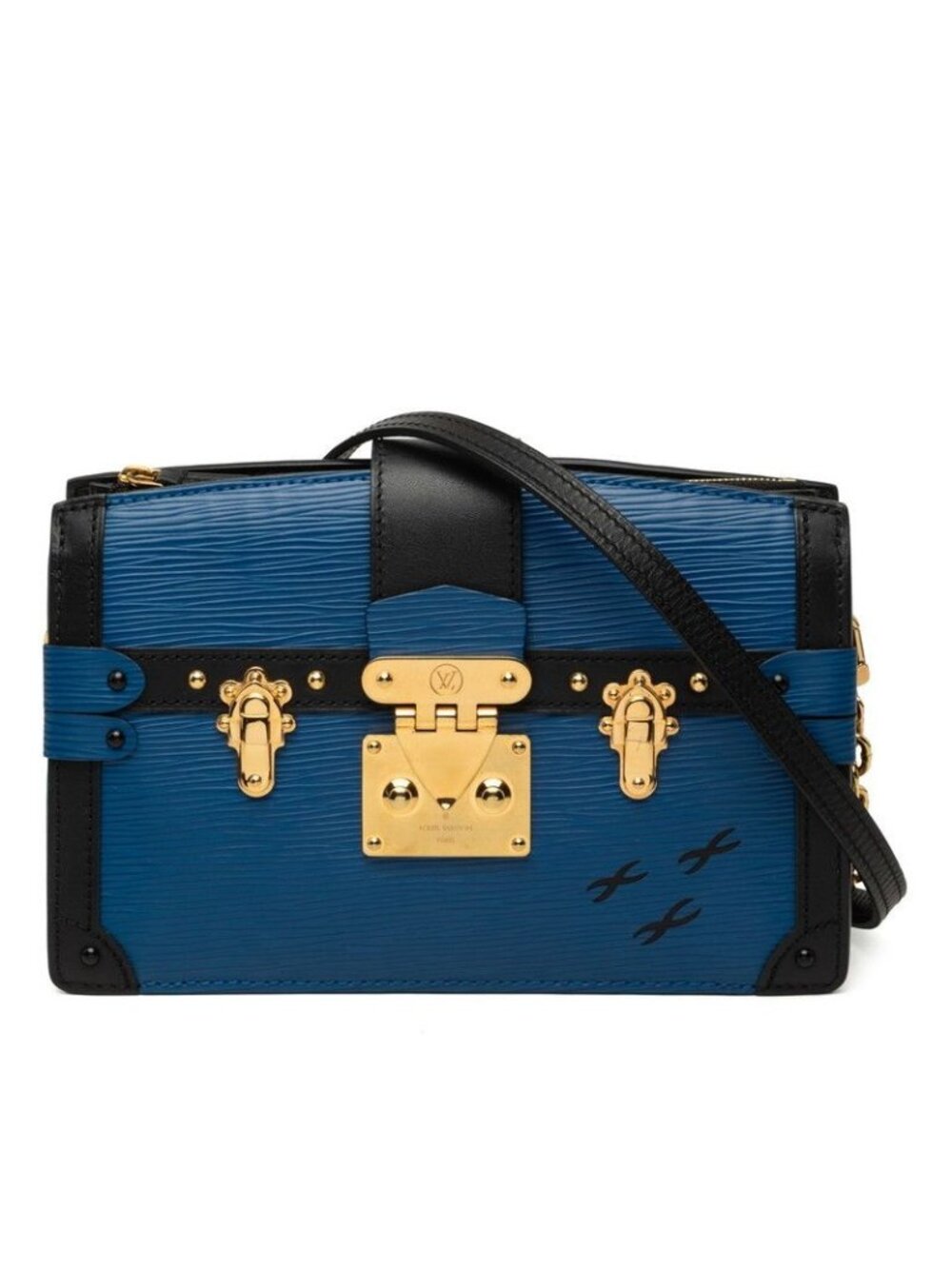 Louis Vuitton Epi Trunk Clutch Crossbody Chain Shoulder Bag Blue Noir Black